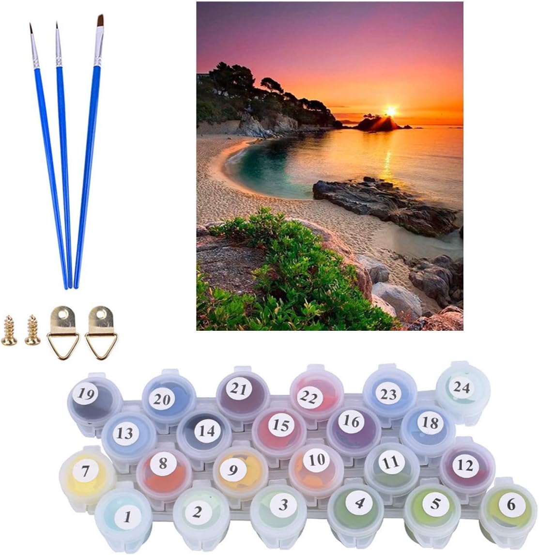 ACENGXI Kit de pintura por números para la playa amanecer por números, pintura al óleo por números amanecer playa DIY lienzo pintura por números,