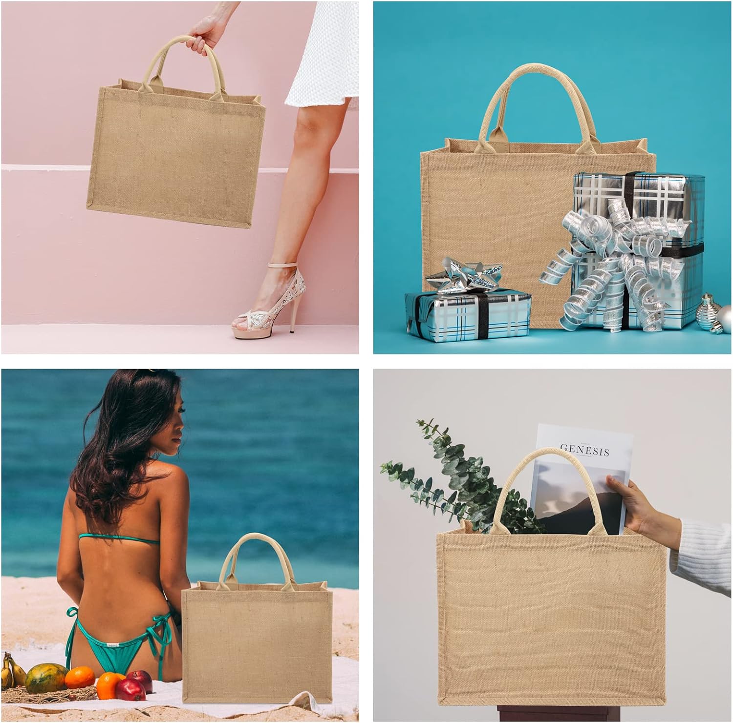 Segarty Bolsas de mano, paquete de 12 bolsas grandes de arpillera reutilizables de lona de yute para regalos con asas, bolsa en blanco a granel para