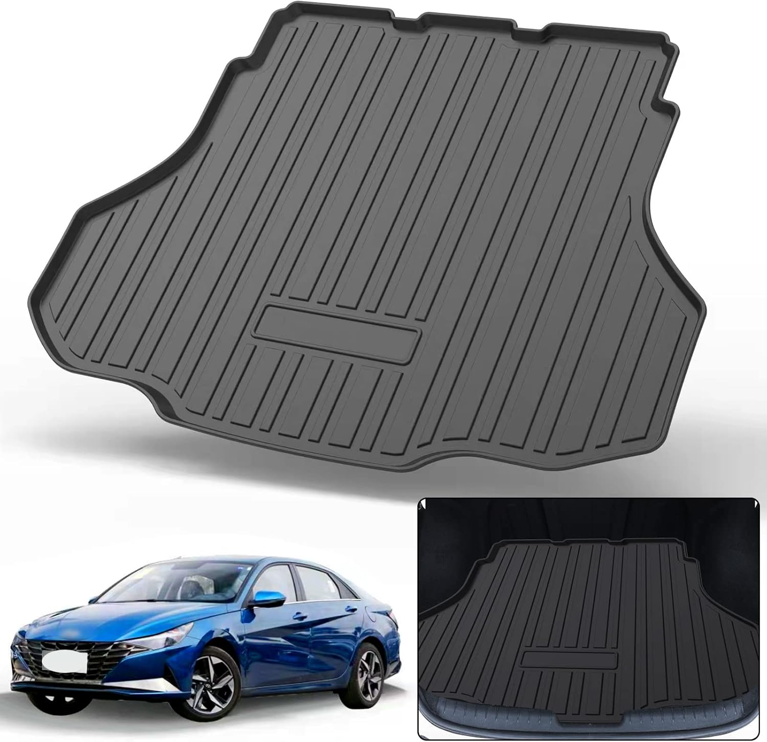 Cargo Liner for 2024 Hyundai Elantra (No Elantra GT Models) – Black TPO All Weather Heavy Duty Waterproof Rear Cargo Tray Trunk Floor Mat Protector
