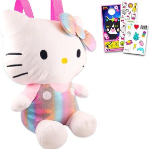 Hello Kitty Mochila de felpa para niñas, paquete de regalo de Hello Kitty con peluche de Hello Kitty con correas ajustables y calcomanías, tatuajes Hello Kitty Mochila de felpa para niñas, paquete de regalo de Hello Kitty con peluche de Hello Kitty con correas ajustables y calcomanías, tatuajes
