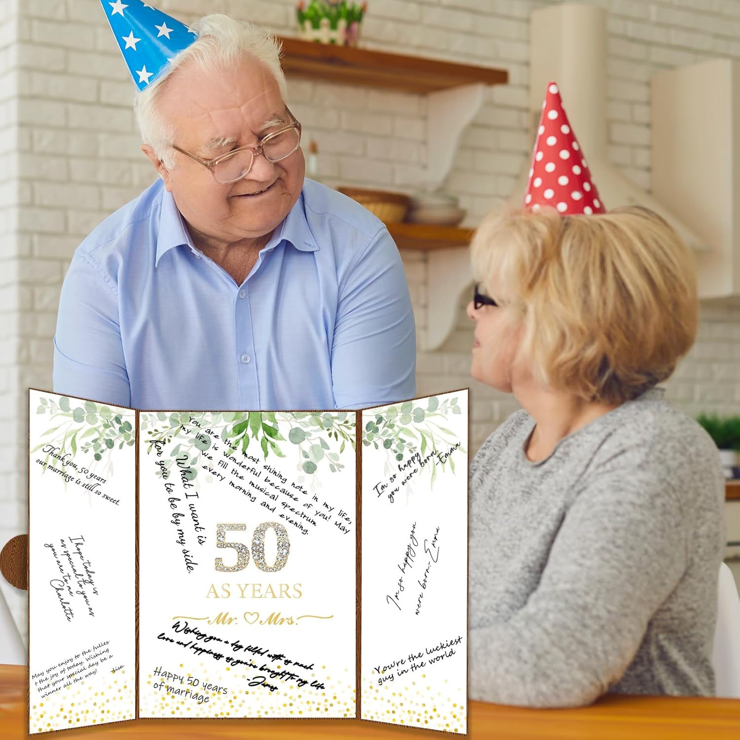 Crenics Decoraciones de 50 aniversario, alternativa creativa del libro de invitados del 50 aniversario, libro de firmas de 50 aniversario de 18 x 12
