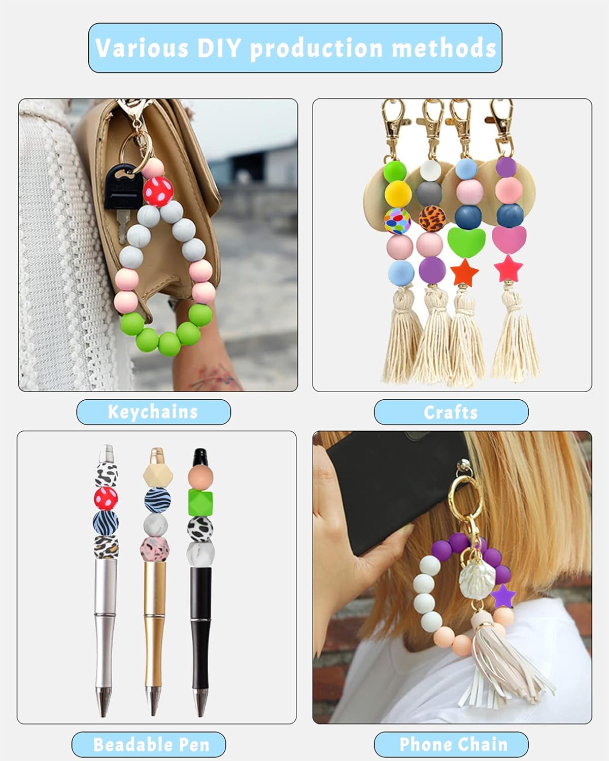 GUPWOS Cuentas de silicona de animales, múltiples estilos y formas para hacer joyas con llavero y bolígrafo (D)