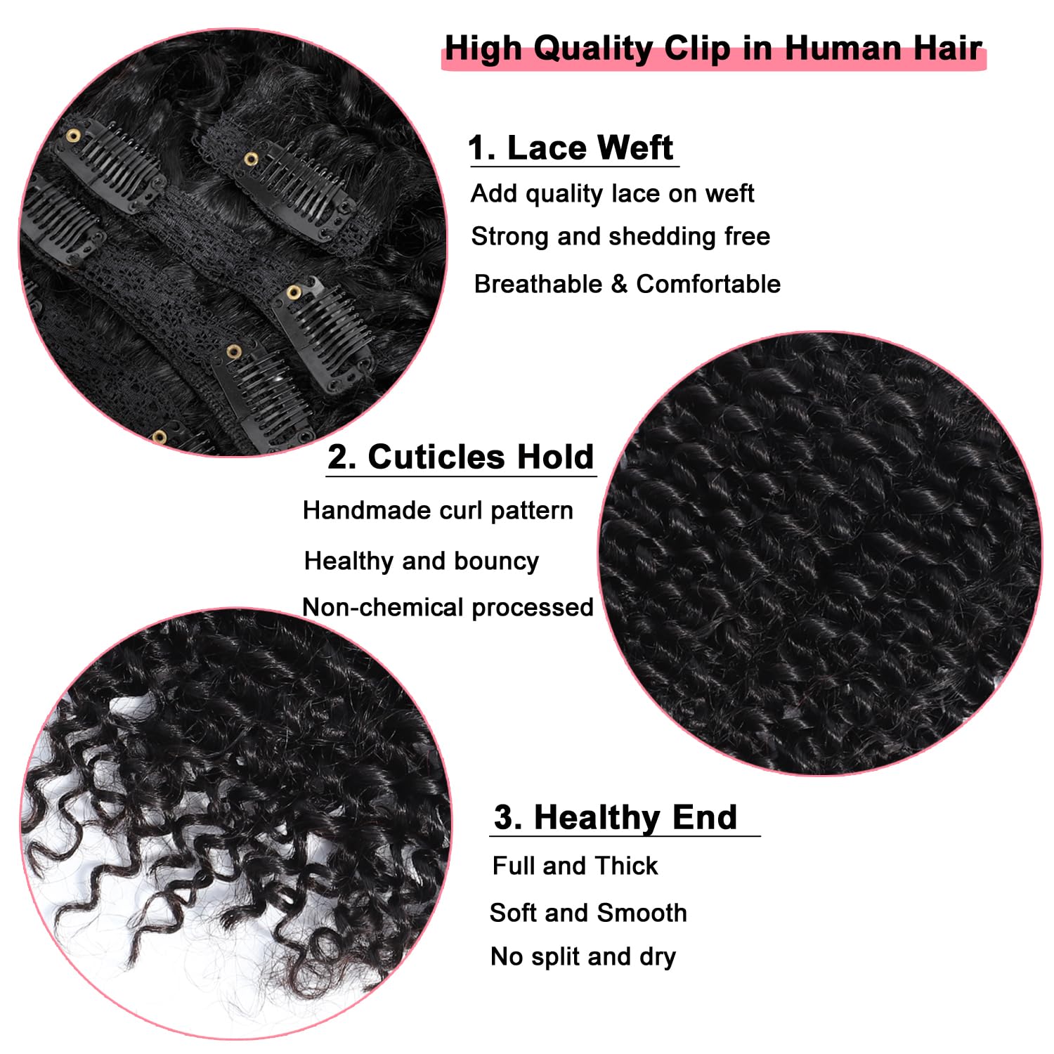 Extensiones de cabello humano rizado con clip, cabello humano real para mujeres negras, 3C 4A, cabello humano rizado con clip, cabello Remy
