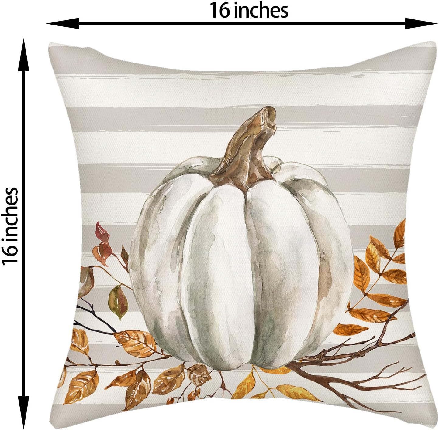 Juego de 2 fundas de almohada de otoño de 16 x 16 pulgadas, diseño de calabaza a rayas grises para sofá, hojas de arce, cosecha de otoño, interiores