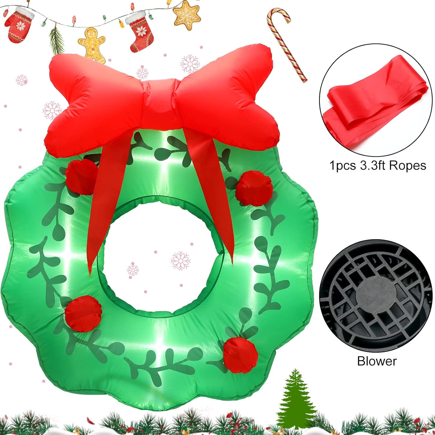 Luces LED inflables de Navidad de 3 pies, decoración de patio, decoración inflable para colgar de Navidad al aire libre, para césped, patio, jardín,