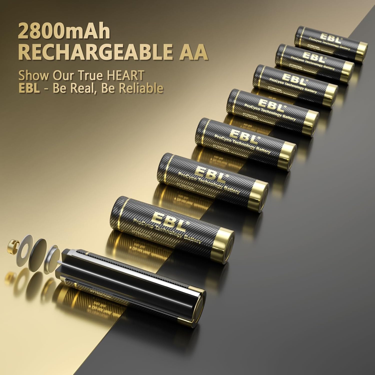 EBL Gold Pro – Baterías AA recargables de 1.2 V, 2800 mAh, batería NIMH, batería AA de alta capacidad, precargada doble A, 8 paquetes
