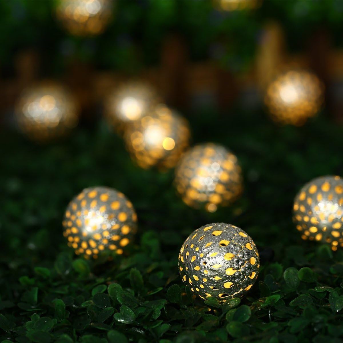 Hann Guirnalda de luces LED solares tipo globo, 12 pies, 10 luces LED marroquí, iluminación ambiental impermeable, 3000 K blanco cálido, luces de