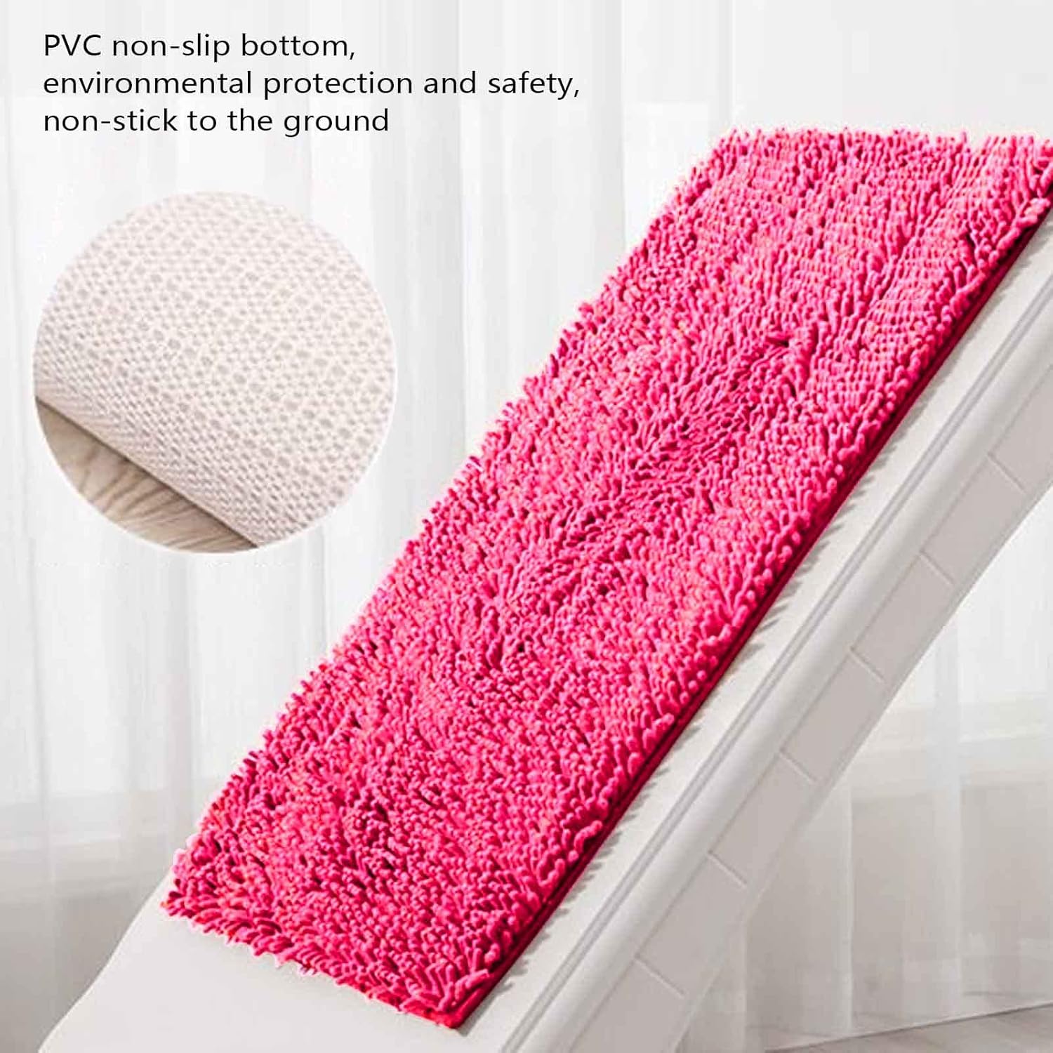 Tapete de ducha absorbente, rosa intenso, antideslizante, suave, cómodo, duradero, grueso, lavable a máquina, cocina y baño, 20 x 12 pulgadas