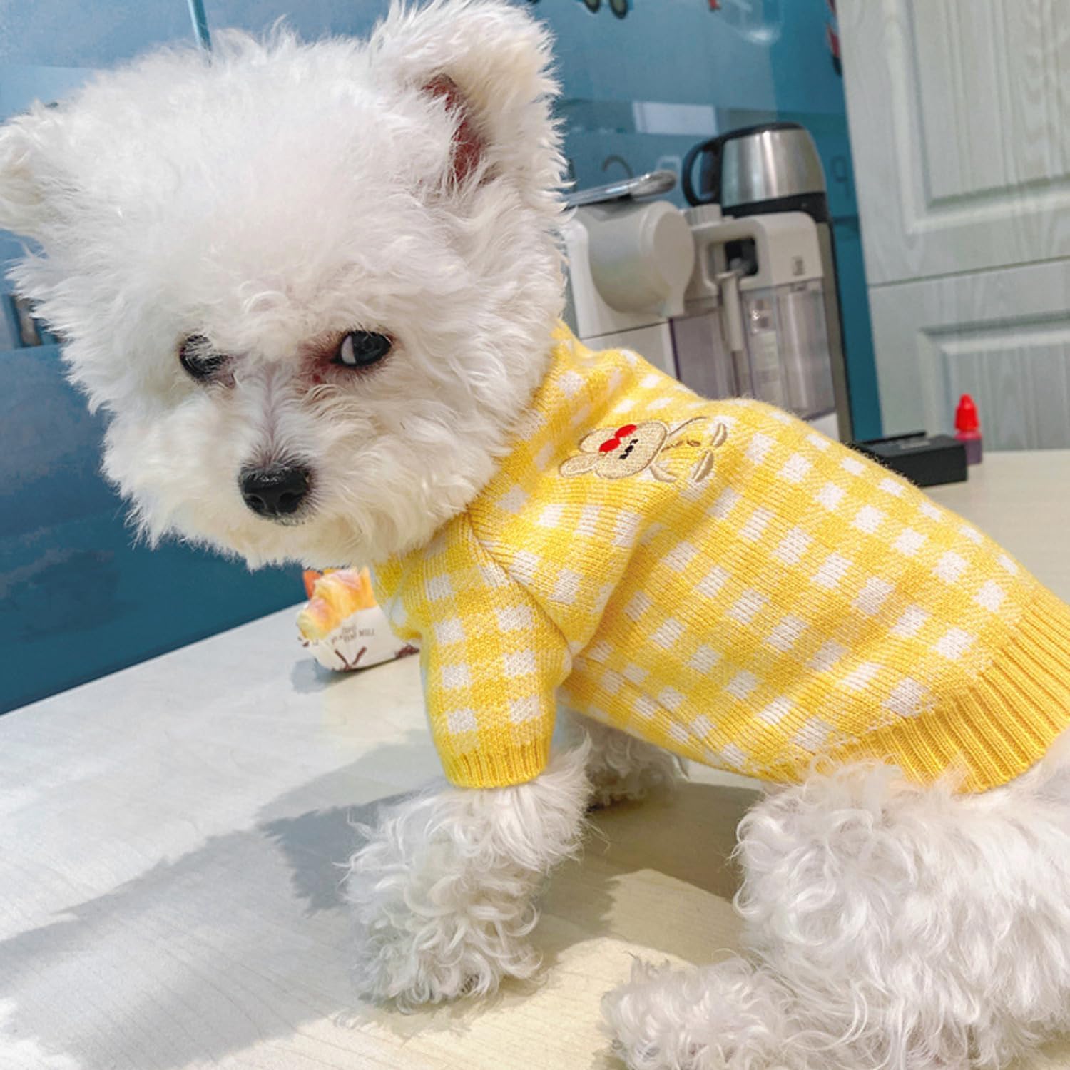 Sudadera para perro, suéter a cuadros, suéter de punto para cachorros, ropa de perro para clima frío, suéter cálido de invierno para perro, suéter