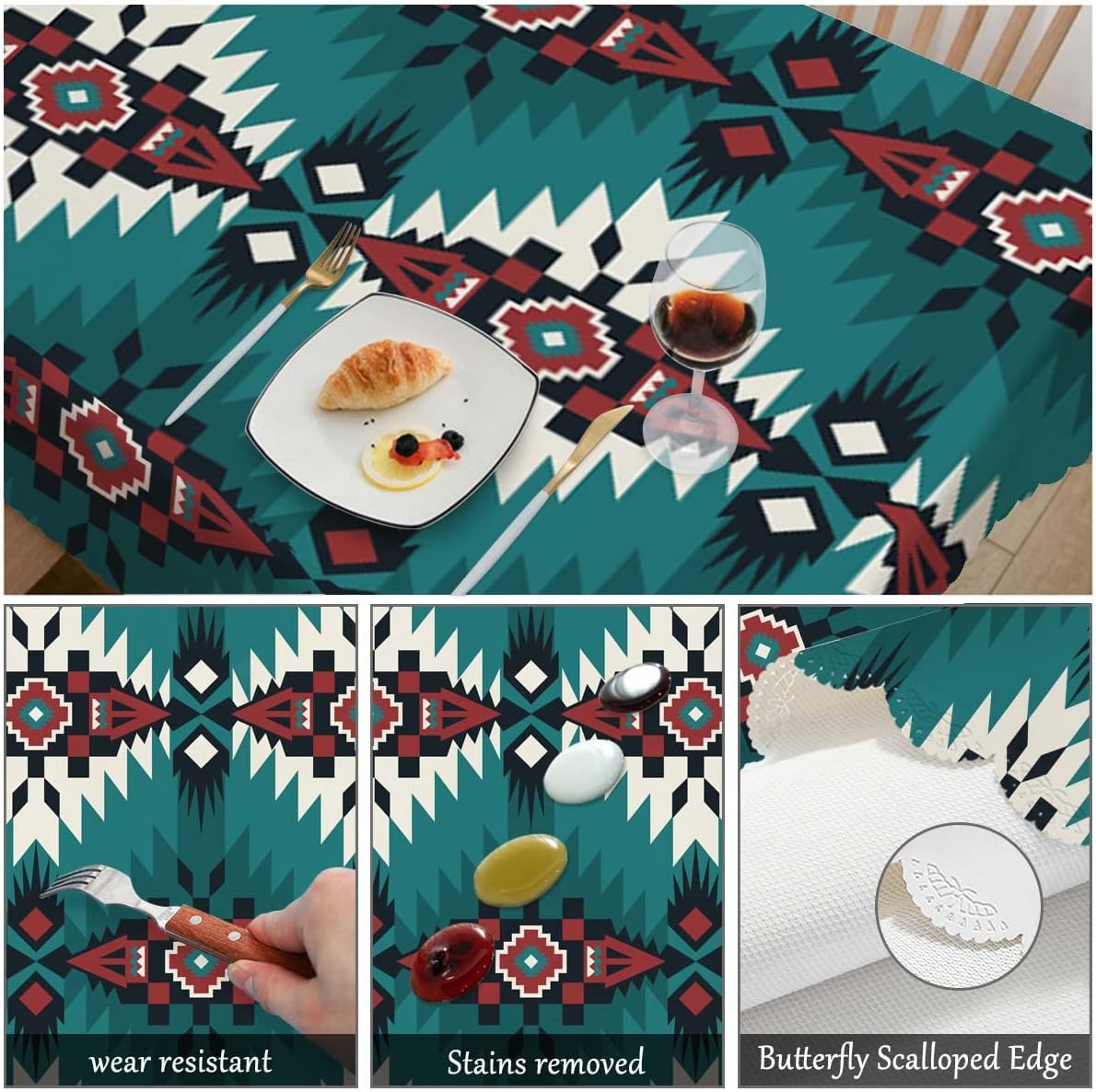 Swono Mantel decorativo con patrón azteca, estilo nativo étnico, bohemio, geométrico verde, para cocina, banquete de fiesta y vacaciones, 52 x 70