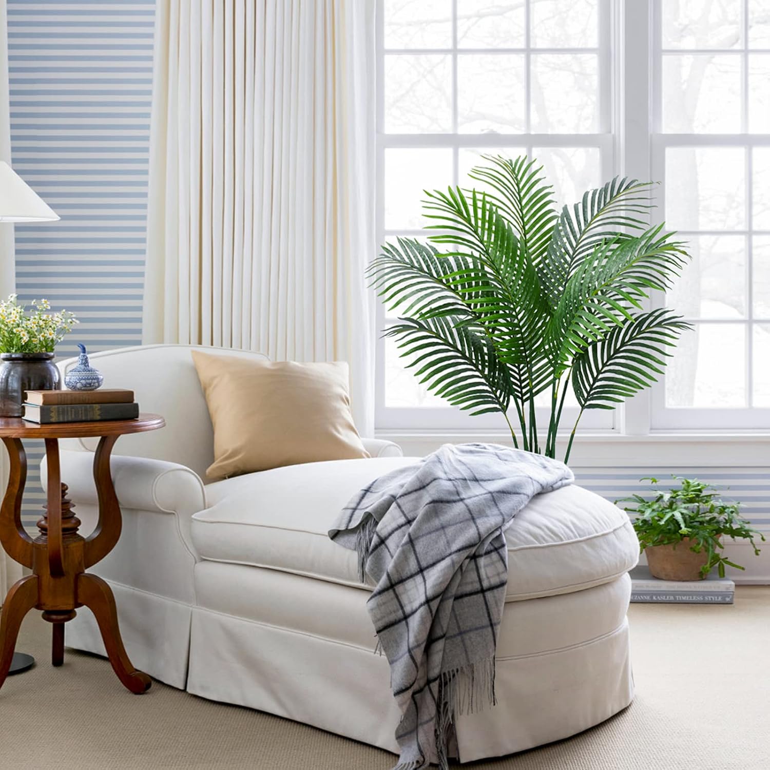 Palmera artificial, planta falsa de 4 pies de alto con maceta de plástico para decoración de oficina y hogar, planta artificial decorativa para