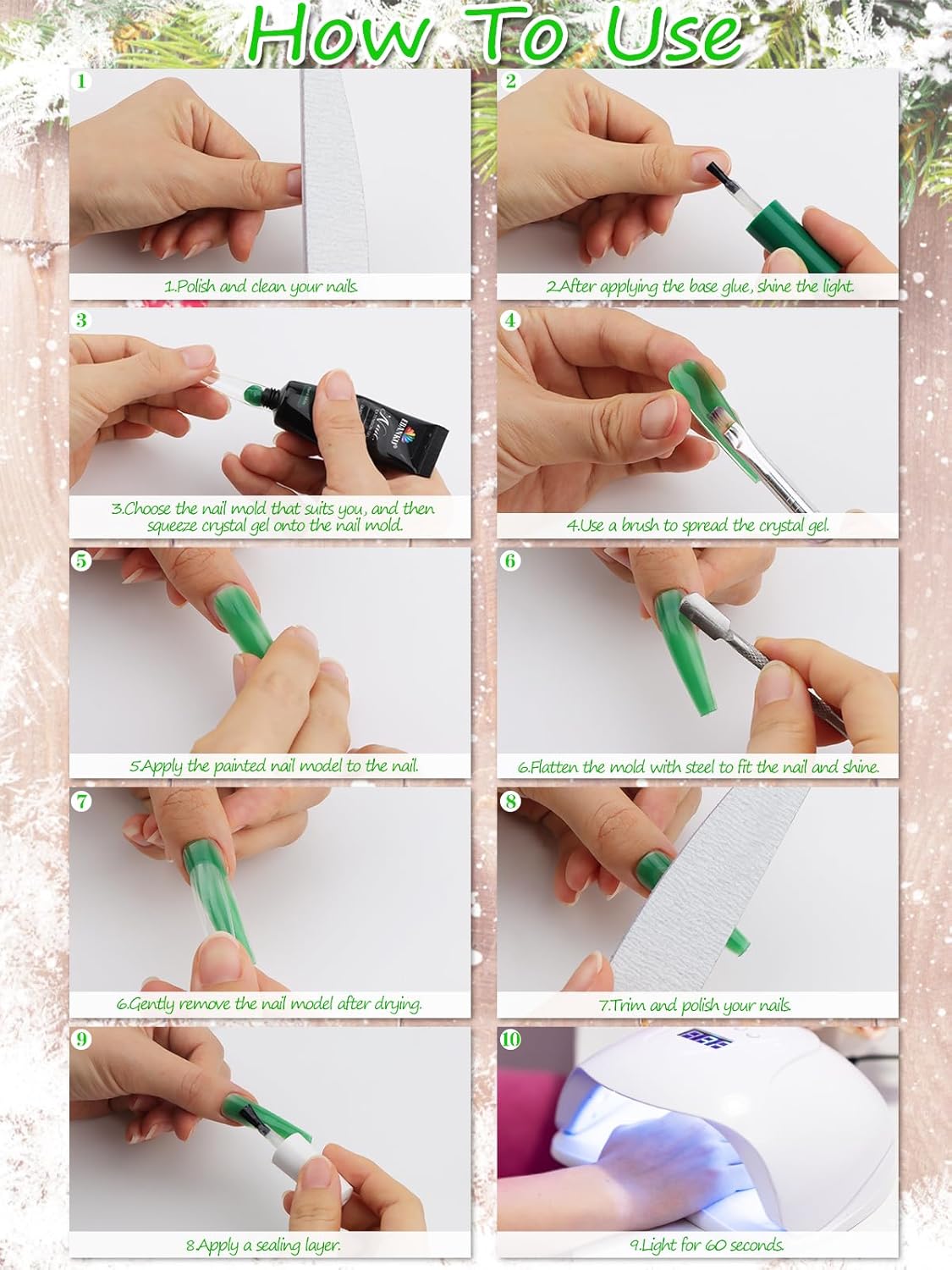 EBANKU – Kit de gel de extensión de uñas de poliéster de 6 colores, blanco, verde, rojo, purpurina, dorado, colores clásicos, día de San Valentín,