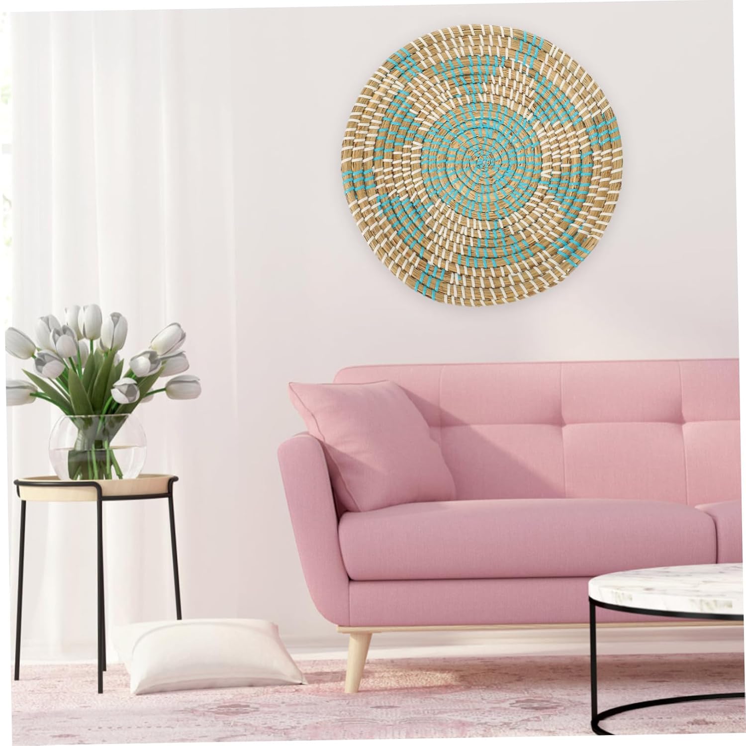 Cesta tejida de pared bohemia cesta de pared delicada arte de pared cesta tejida redonda cesta de ratán arte de pared cestas planas tejidas