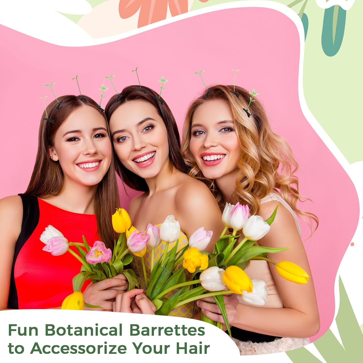 200 pinzas para el cabello con brotes de frijoles, horquillas divertidas para brotes de hierba, brotes de hierba, flores, mariposas, hongos,
