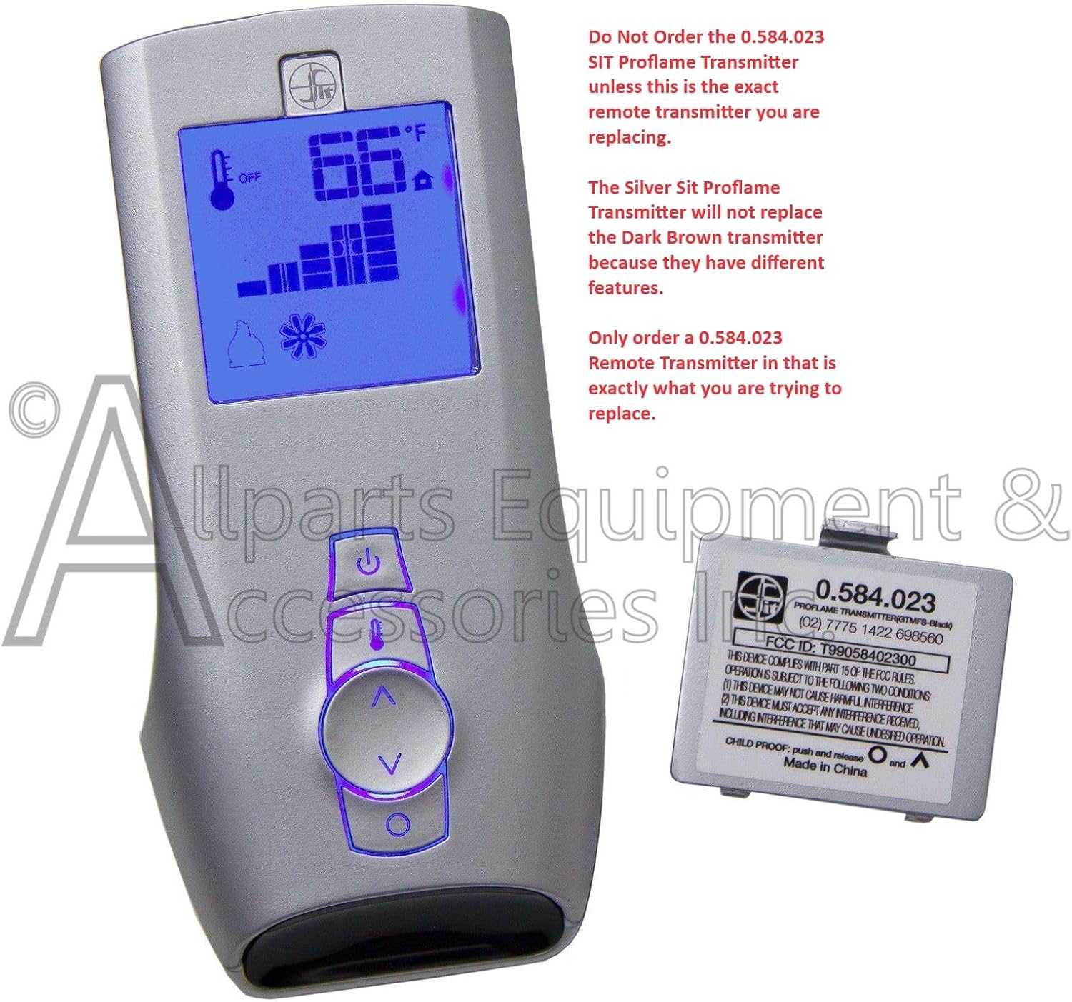 Sit 0.584.023 Proflame 1 Transmisor de plata Serie GTMF Termostato de mano con control remoto para chimenea – EncendidoApagadoAjuste de llama de