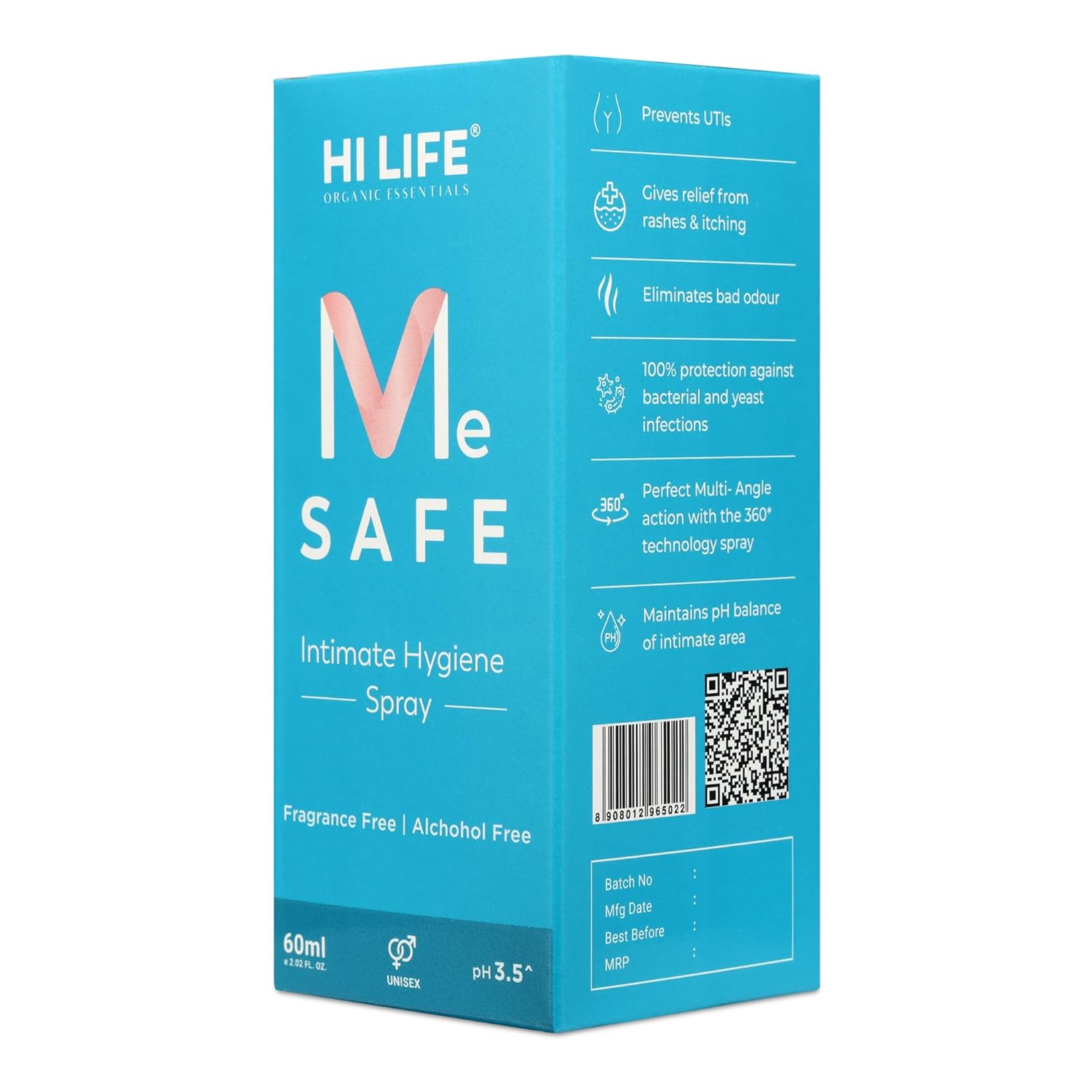 Hi Life Me SAFE – Spray íntimolavado  Higiene femenina para mujeres enriquecida con gluconato de zinc  Antifúngico y antibacteriano evita picazón