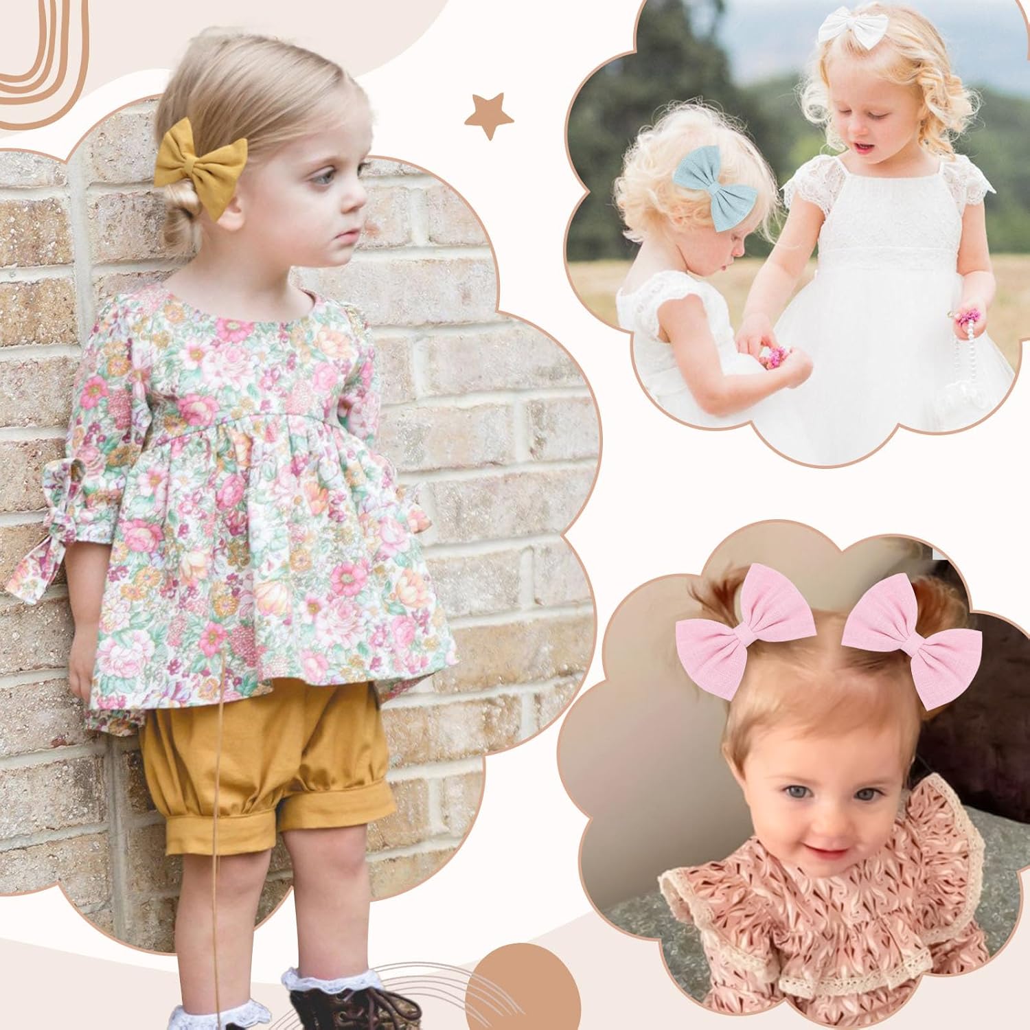Oaoleer – 20 lazos para el pelo de 3.5 pulgadas para bebés, lazos de lino neutro, lazos dobles para cola de caballo, accesorios para bebés, niños