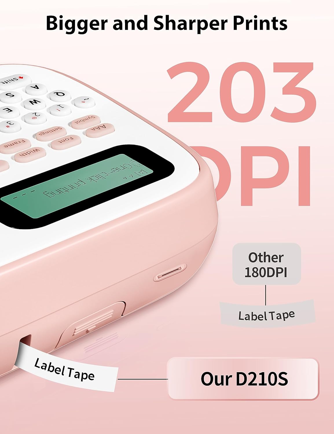 Etiquetadora D210S rosa, etiquetadora de teclado QWERTY, cortador integrado, dos modos de fuente de alimentación