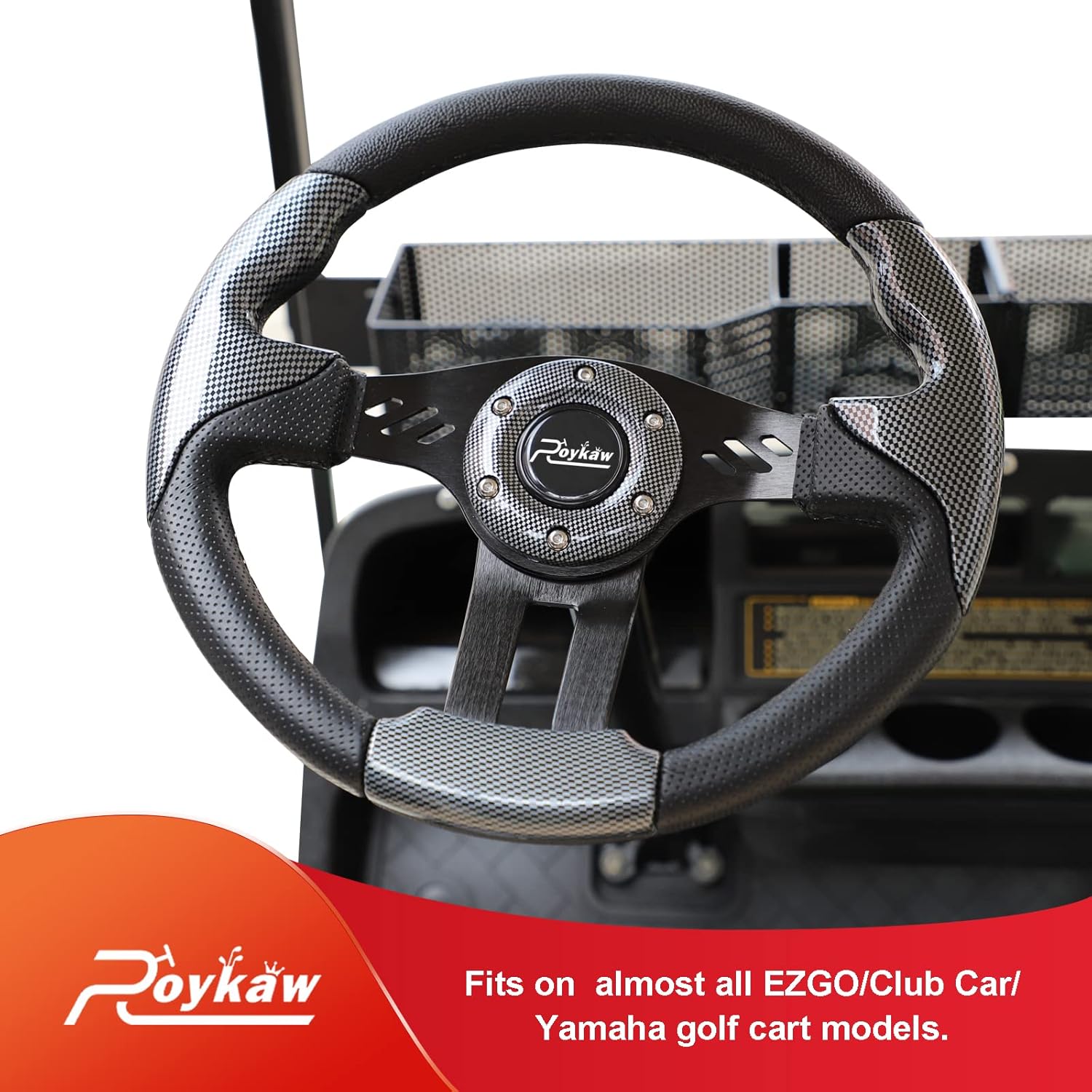 Roykaw Golf Cart Steering Wheel Compatible with EZGO TXTRXV, Club Car DSPrecedentTempo, Yamaha and Most Golf Cart Models