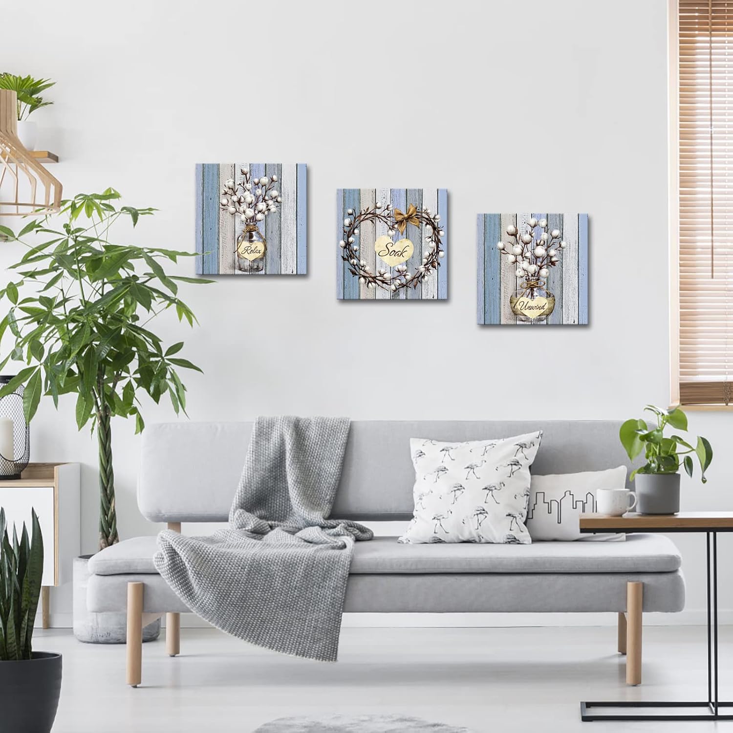 KLVOS Lienzo decorativo para pared, diseño de ramos de algodón blanco, moderno, enmarcado, decoración de pared para baño, cocina, hogar, decoración
