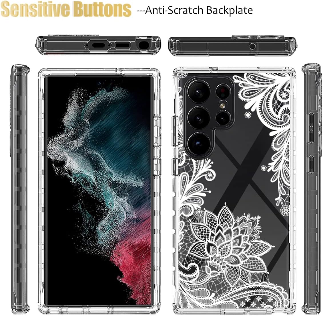 Funda para Galaxy S23 Ultra, Samsung S23 Ultra SM-S918U con protector de pantalla de vidrio templado, funda protectora de cuerpo completo con patrón