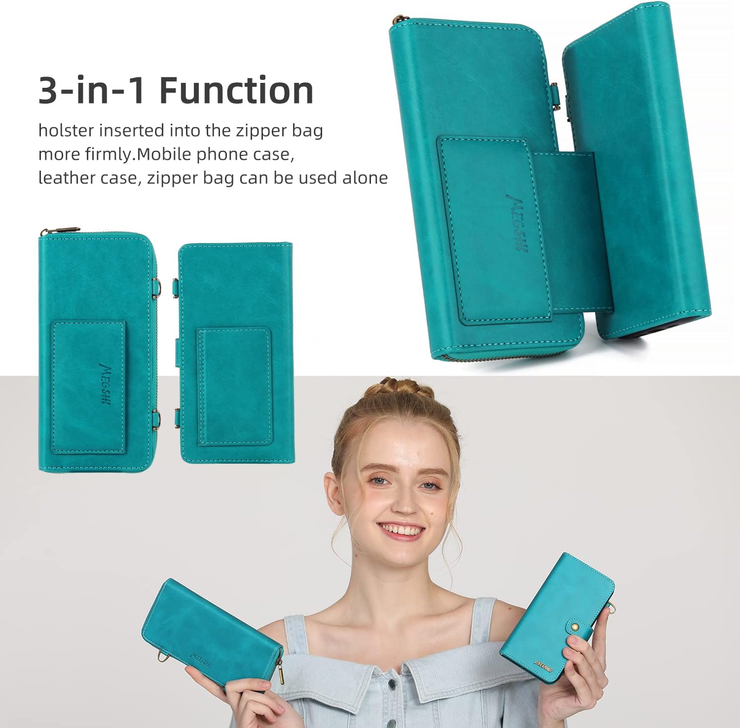 Compatible con Samsung Galaxy S22 Ultra 5G – Funda tipo cartera con correa para el hombro, soporte para tarjetas, multifunción, 2 en 1, funda