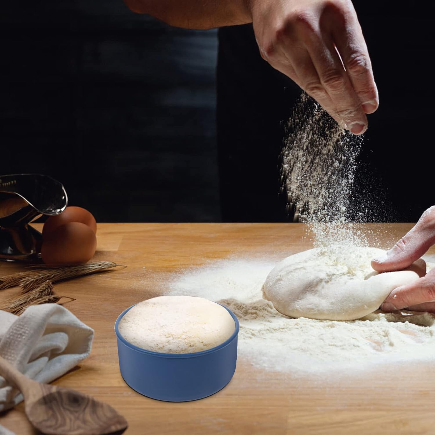 Tofficu Cuenco de masa de silicona Caja de masa para pizza, caja de prueba de masa para el hogar (23.7 fl oz, azul