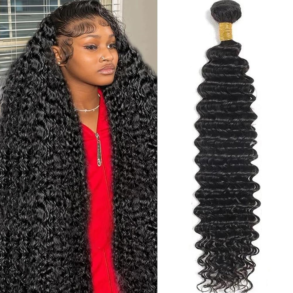 Flyzhuim Extensiones brasileñas de onda profunda de 30 pulgadas sin procesar, extensiones de cabello humano ondulado profundo, extensiones de