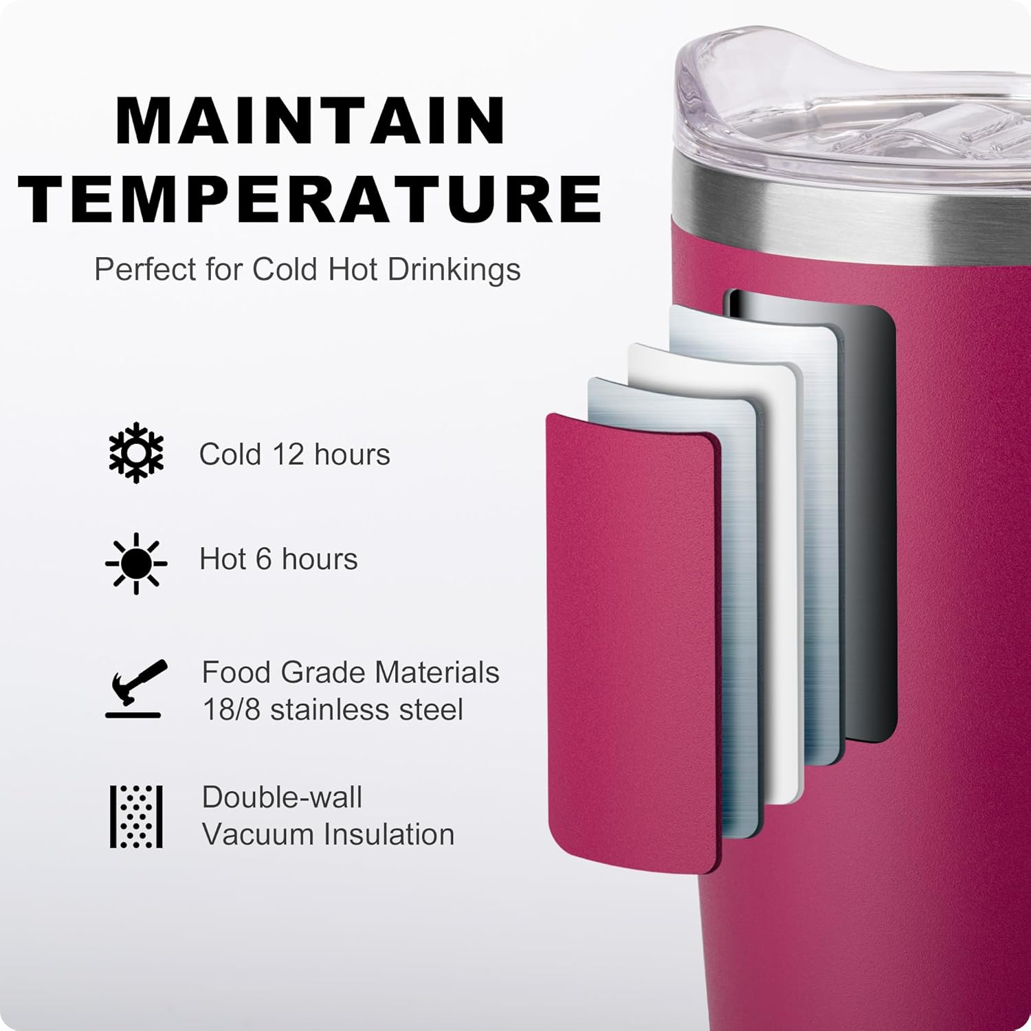 koodee Taza de café de viaje con tapa, taza de café aislada de 20 onzas de acero inoxidable de doble pared para camping, taza de café a prueba de