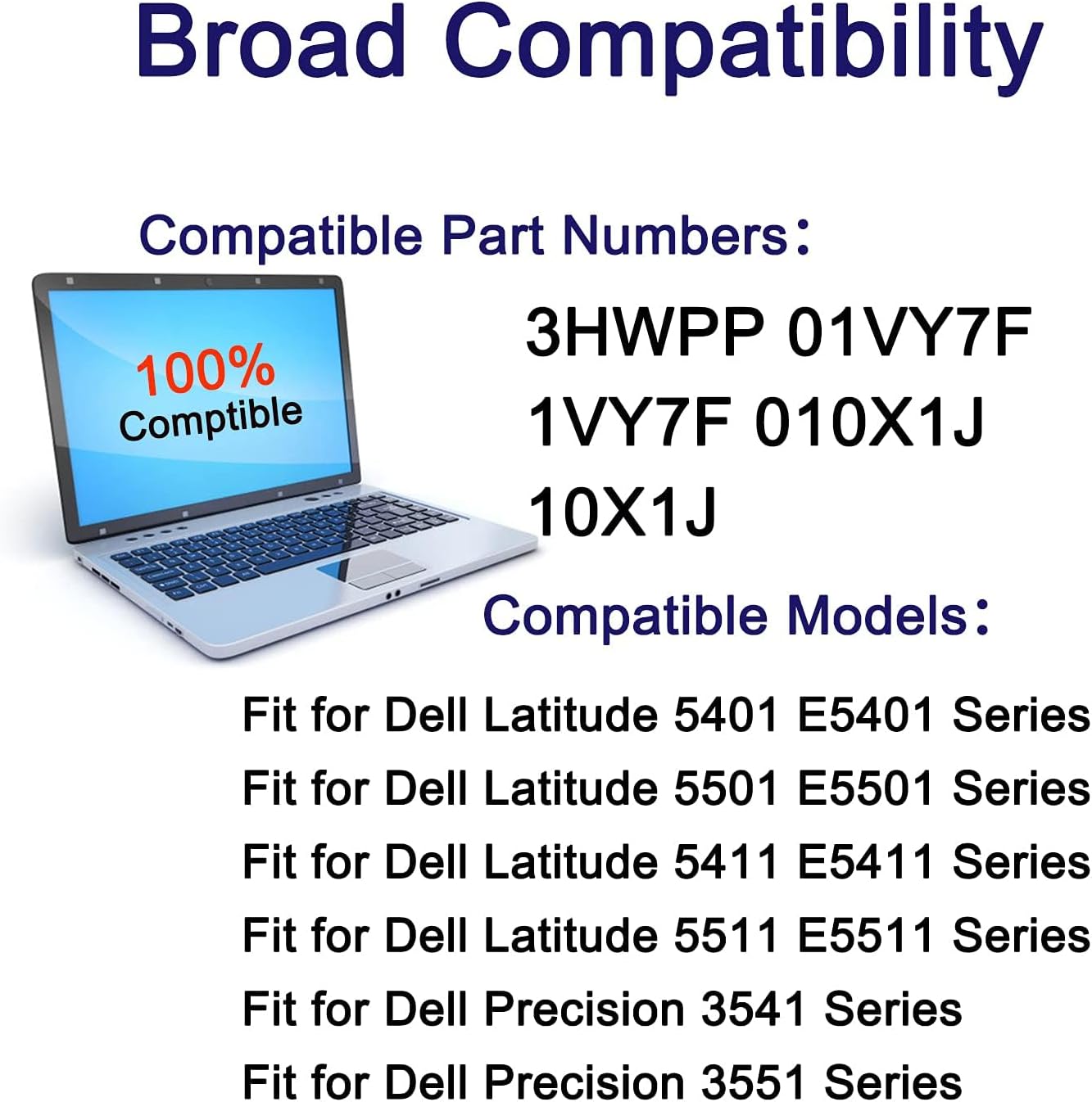 3HWPP – Batería de repuesto para laptop Dell Latitude 5401 5410 5411 5501 5510 5511 Precision 3541 3551 Series Notebook 03HWPP 10X1J N2NLL 1VY7F