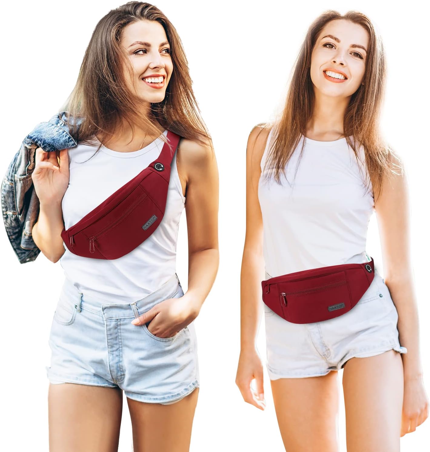 MAXTOP – Cangurera cruzada y grande con 4 bolsillos con cremallera, para deportes, festivales, entrenamientos, viajes, salir a correr y uso casual,