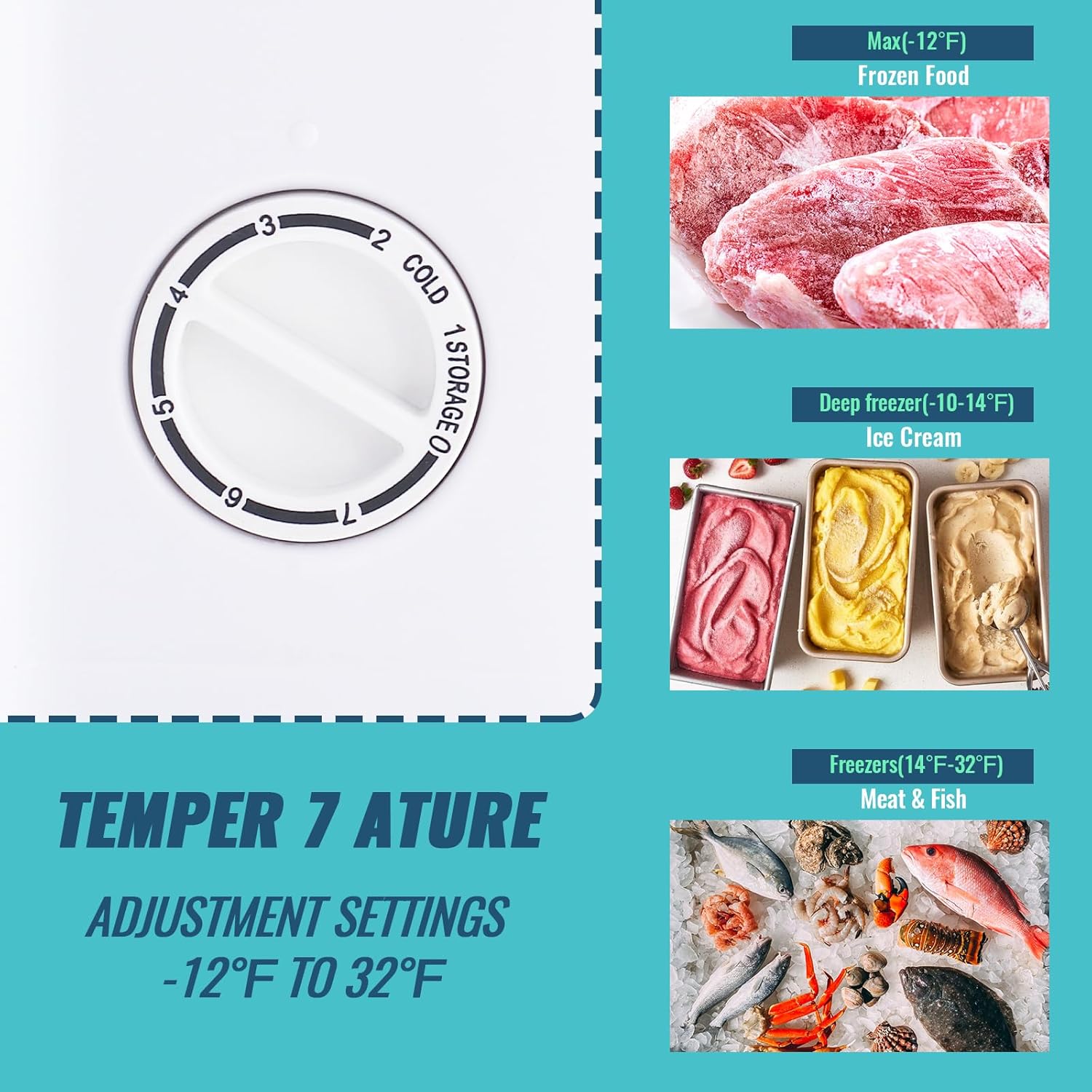 Congelador vertical, congelador pequeño abierto con 7 ajustes de temperatura, mini congelador con pies ajustables, congelador de pie para el hogar,