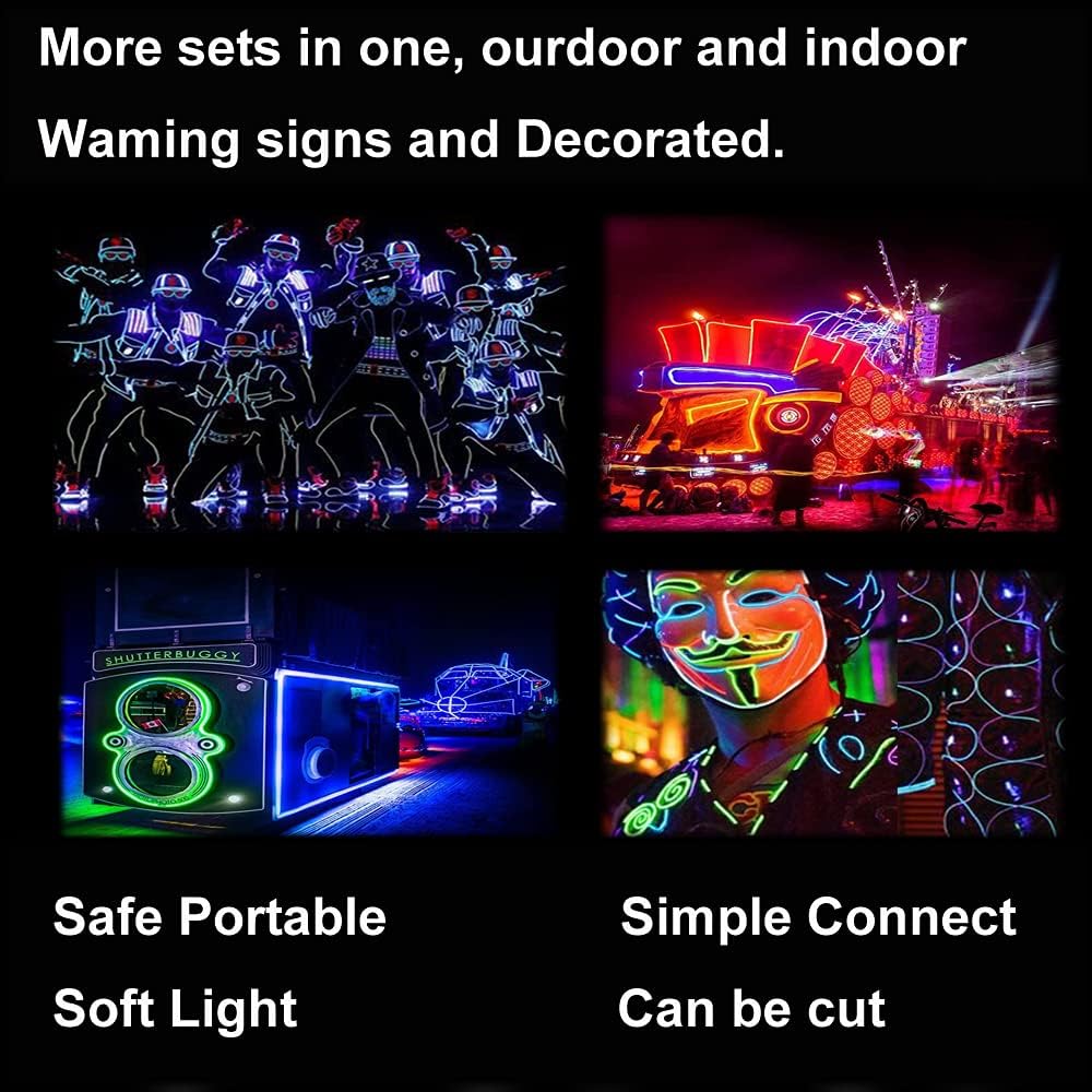 Cable El de color rojo, 9.8 pies  9.8 ft de luz de neón con paquete de baterías, alambre electroluminiscente brillante de neón para fiestas,