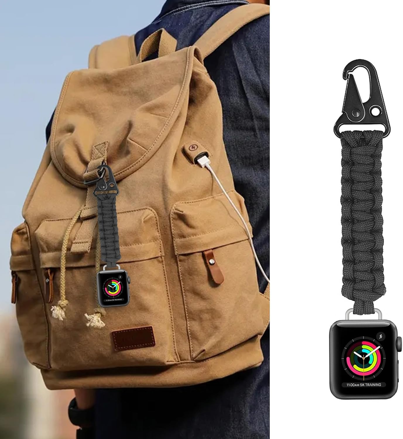 Paracord Keychain Clip Compatible with all Apple Watch Models,Series Ultra 2,iWatch Series 9 8 7 6 5 4 3 2 1 SE Ultra