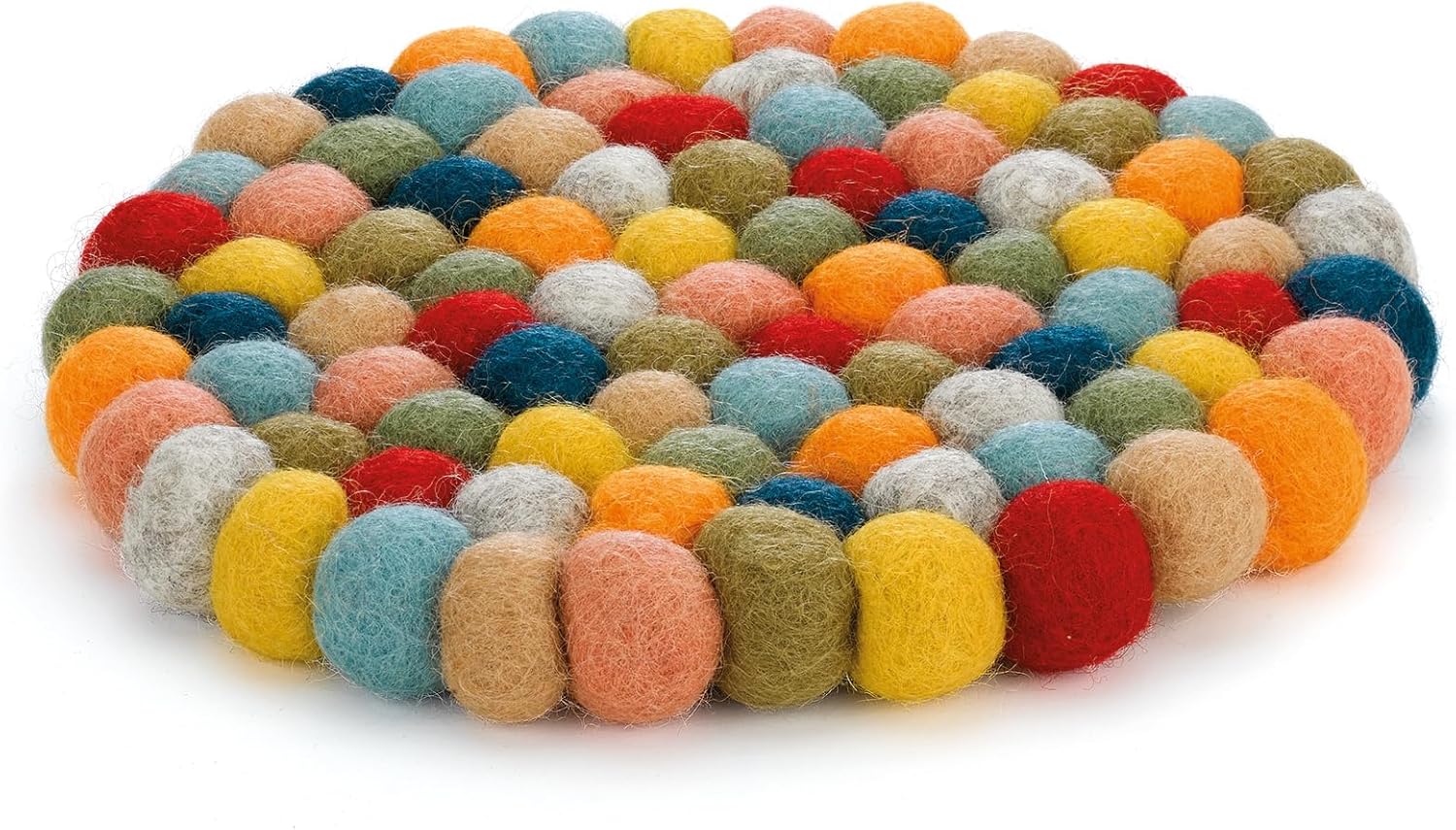 Cilio Salvamanteles de lana 100% con certificado de comercio justo, fabricado en Nepal, redondo de 8 pulgadas, multicolor