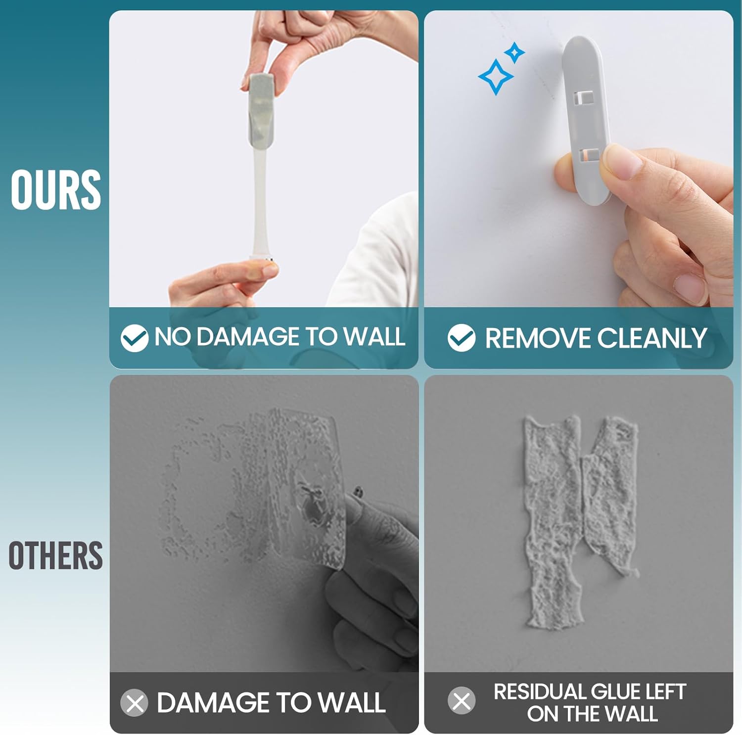 TAILI Ganchos de pared de metal ampliados para colgar sin daños con tiras adhesivas, ganchos adhesivos resistentes para almacenamiento del hogar y