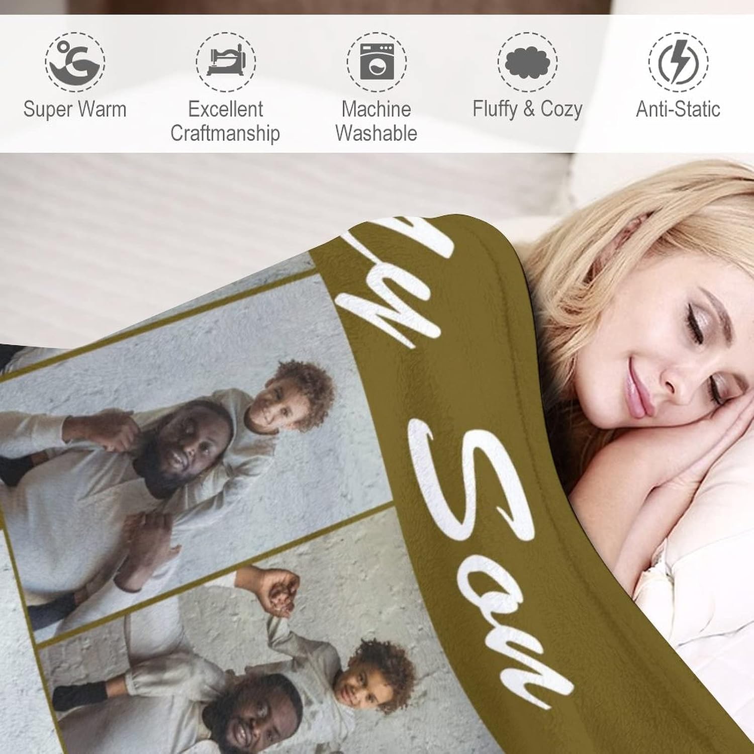 Mantas personalizadas para adultos, manta de franela personalizada con fotos y texto, manta personalizable como regalo para mamá, padre, nueva mamá,