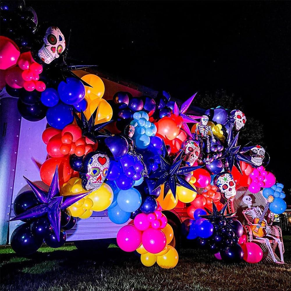 Kit de guirnalda de arco de globos del Día de los Muertos, decoración de fiesta del Día de los Muertos, 147 globos coloridos con globos de aluminio