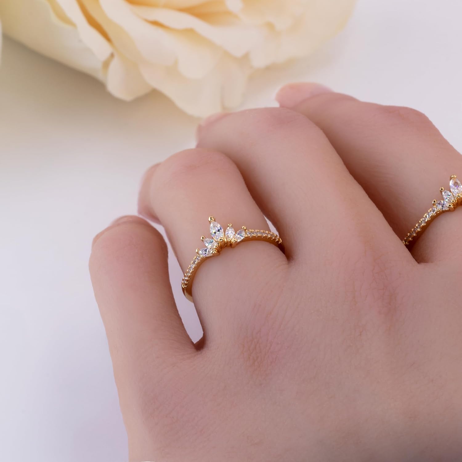 Rapunzel Crown Ring For Women Dainty Diamond Stacking Rings Royal Crystal Promise Ring Engagement Birthday Rings Anniversary Gifts Cubic Zirconia