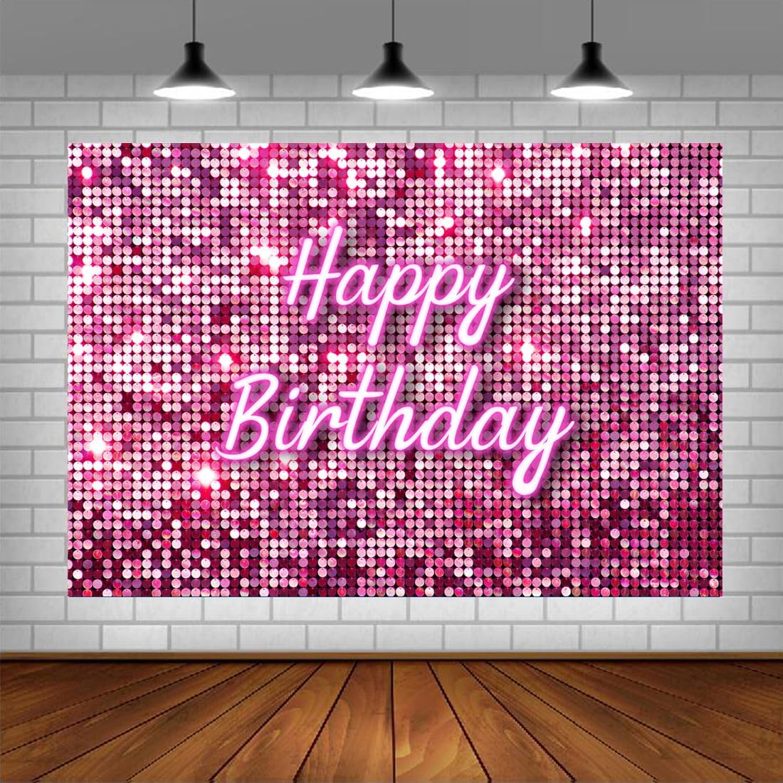 Lofaris Telón de fondo cuadrado rosa para fotografía de feliz cumpleaños, paneles de pared de lentejuelas brillantes para pared de dulces 16 niñas y