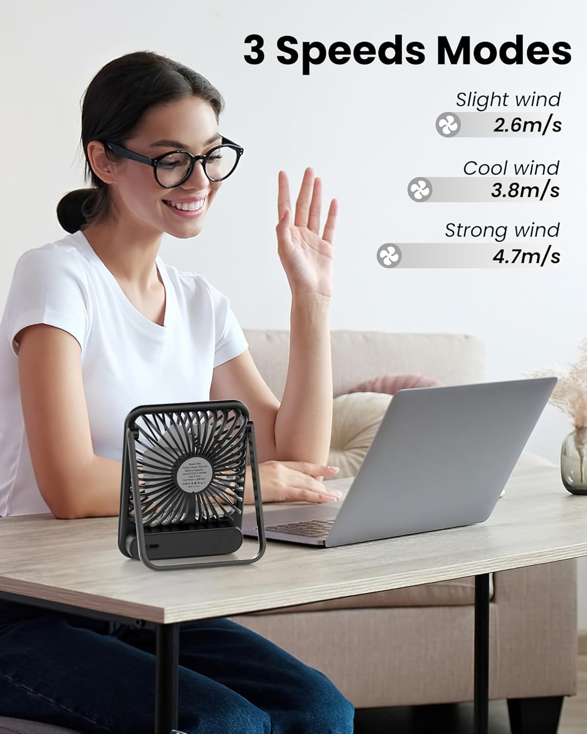 Koonie Ventilador de escritorio, ultra silencioso de 2.5 a 11 horas, pequeño ventilador USB con viento fuerte, plegable de inclinación de 180 y 3