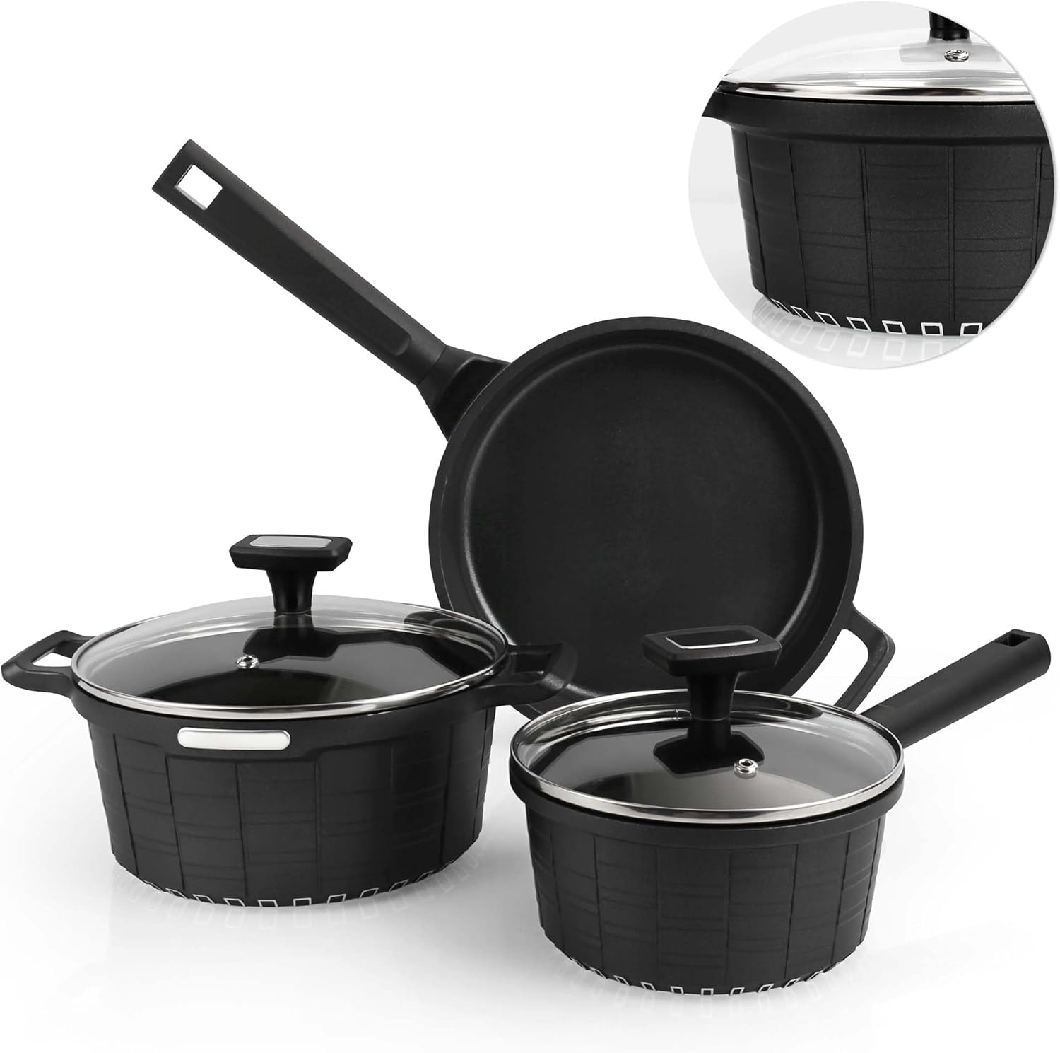 Wodillo Juego de utensilios de cocina, ollas y sartenes con utensilios, superficie de cocción antiadherente resistente a los arañazos compatible con