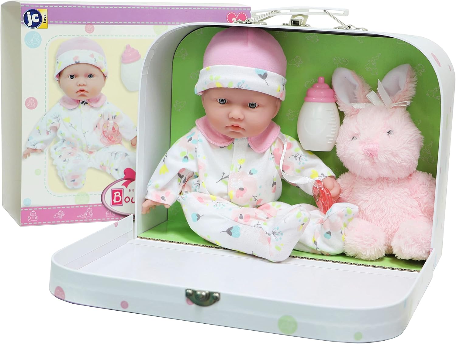 JC Toys – Juego de regalo de estuche de viaje La Baby  Muñeca de bebé caucásica de cuerpo suave pequeño de 11 pulgadas  Lavable  Lindo atuendo,