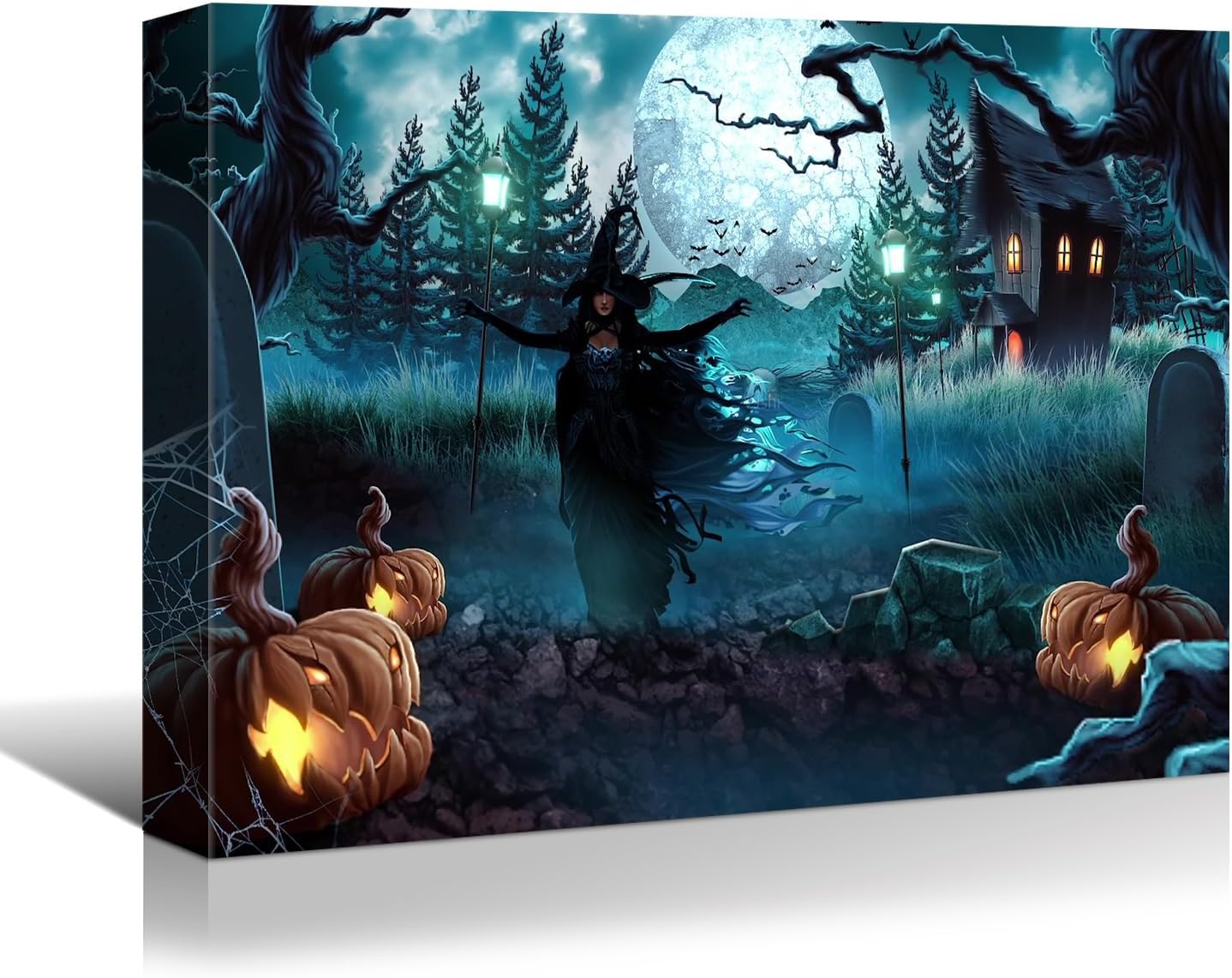YONICA Lienzo decorativo de pared de bruja de Halloween, pósteres de pintura para decoración del hogar, imágenes en lienzo HD de alta definición,