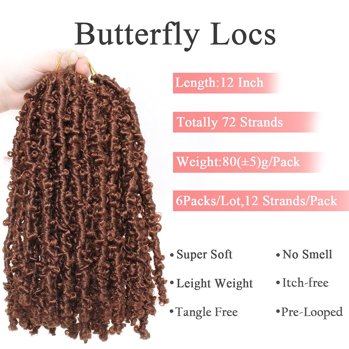 Leeven – mechones de cabello pre-torcidos mariposa crochet de 12 in, 6 paquetes de mechones de cabello al estilo Bob desarreglados cortos de