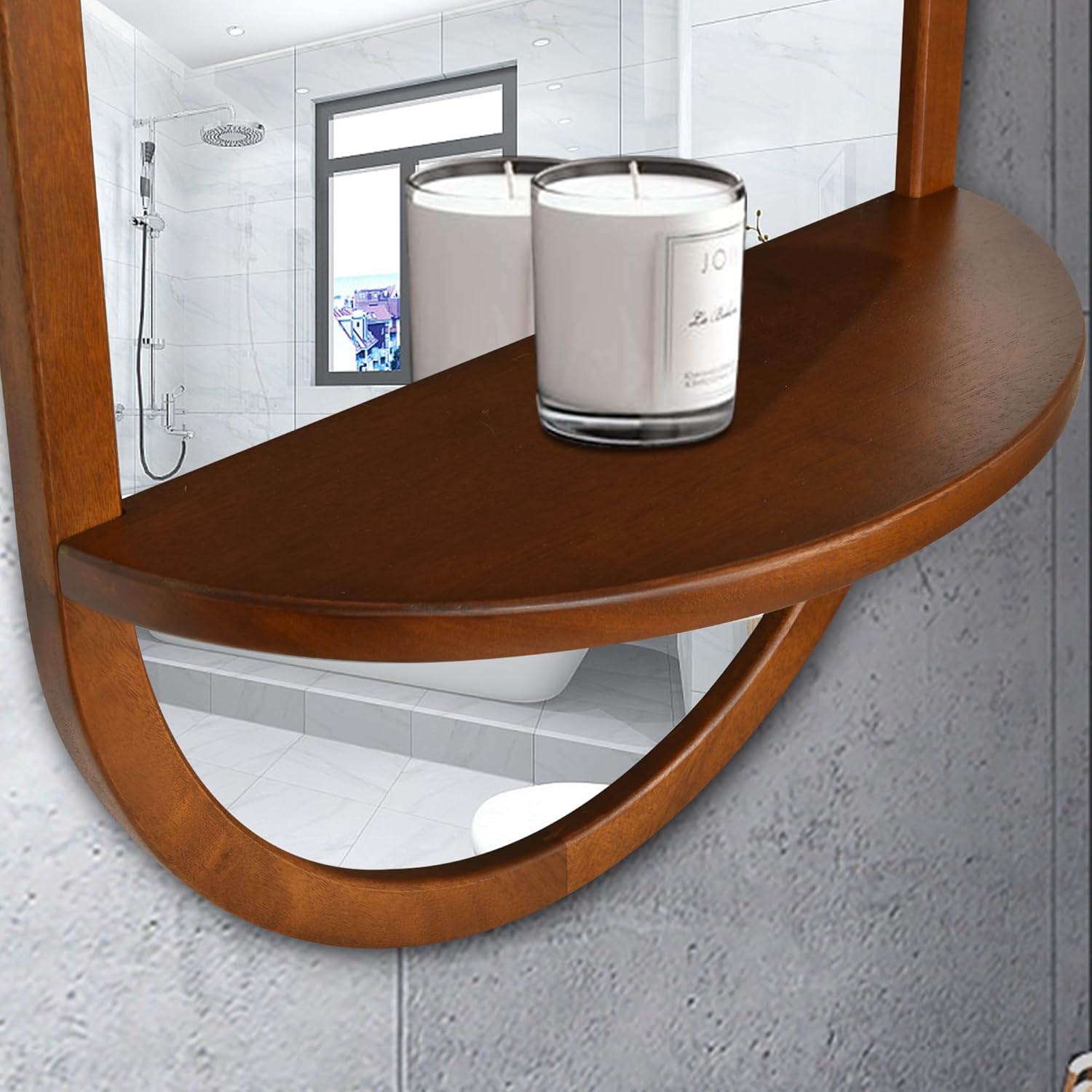 Tanmicoshomy Espejo de pared cápsula con marco de madera con estante extraíble, espejo arqueado de 18 x 36 pulgadas para vidrio templado,