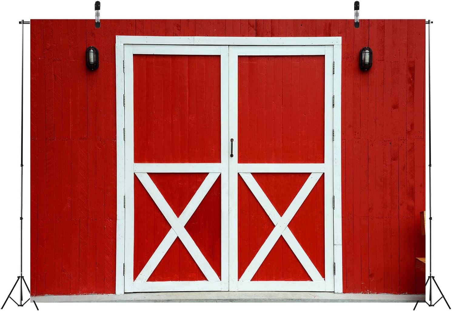 BELECO Telón de fondo rojo de granja de 8 x 6 pies para fotografía de granja, puerta de granero de madera rústica, fondo de escena del país