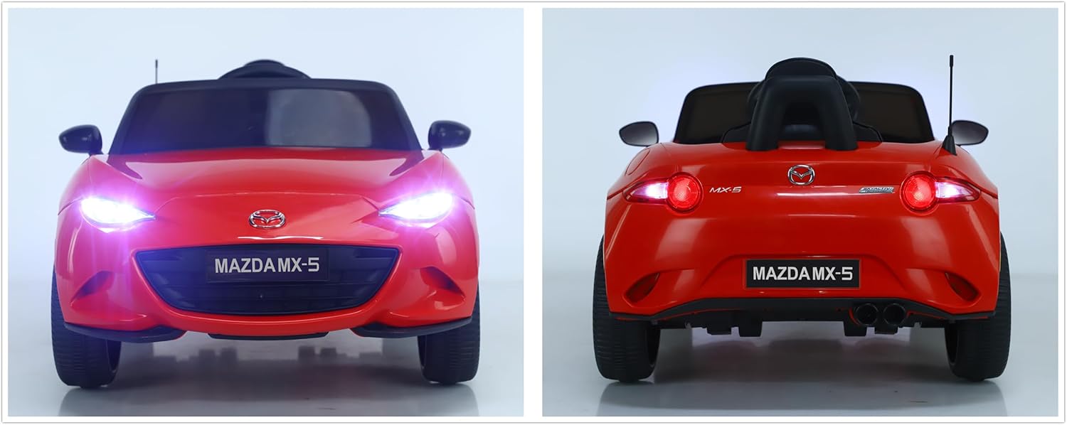 Vehículo eléctrico Mazda MX-5 de 12 V, con licencia para niños, con control remoto para padres, luces, música, juguetes de 4 ruedas (rojo)