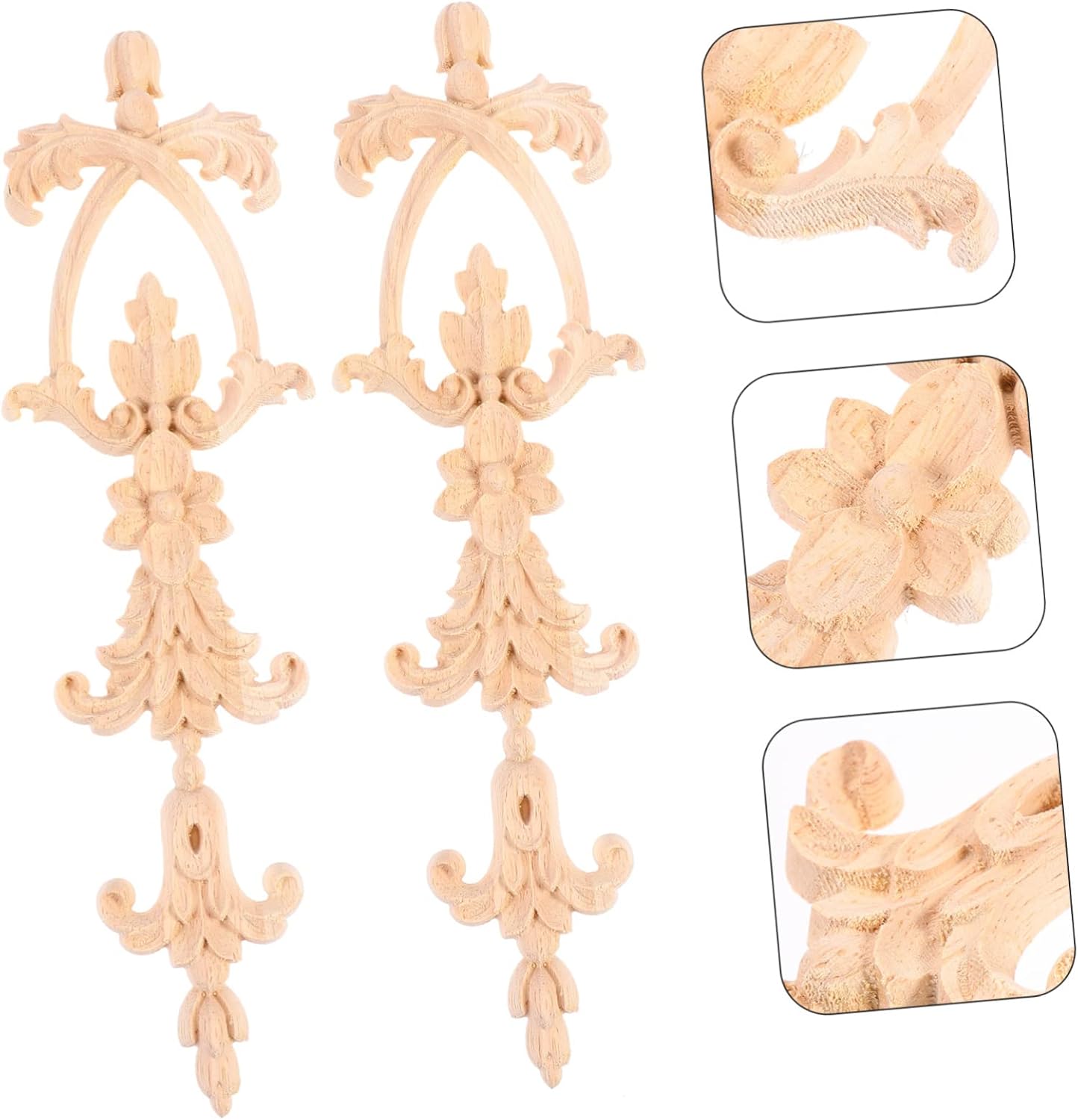 Garneck Arte de la puerta Apliques de madera 2 unids Decoración del gabinete de madera Gabinete de madera grano 3D Armario Floral Onlay