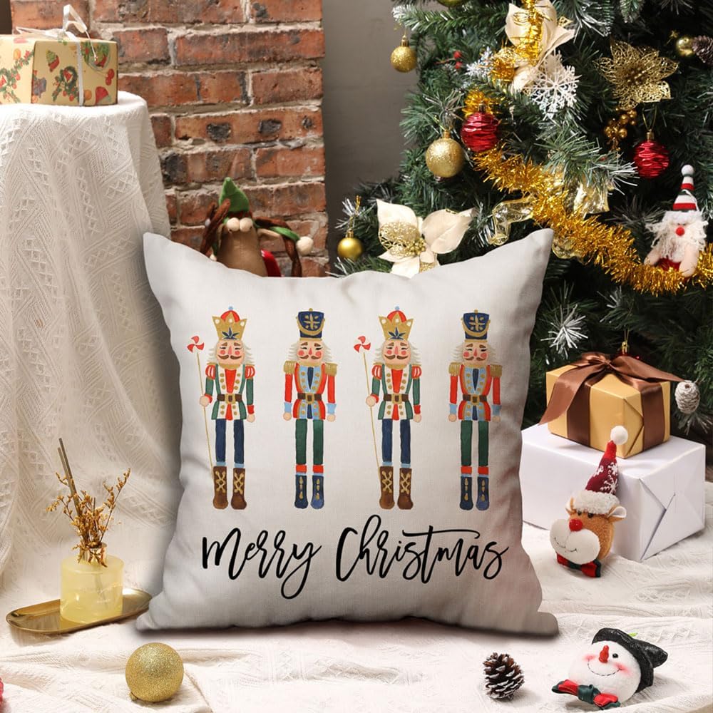 Juego de 2 fundas de almohada de 18 x 18 pulgadas con diseño de cascanueces para decoración navideña de invierno y fiestas, para sofá G18